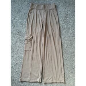Move Theology Womens Taupe Ribbed Wide Leg Cargo Pants High Rise Size L